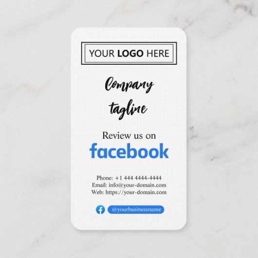 Facebook Review Kaart aanvragen met Logo en QR Cod Visitekaartje (Achterkant)