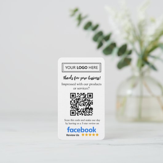 Facebook Review Kaart aanvragen met Logo en QR Cod Visitekaartje (Staand voorkant)