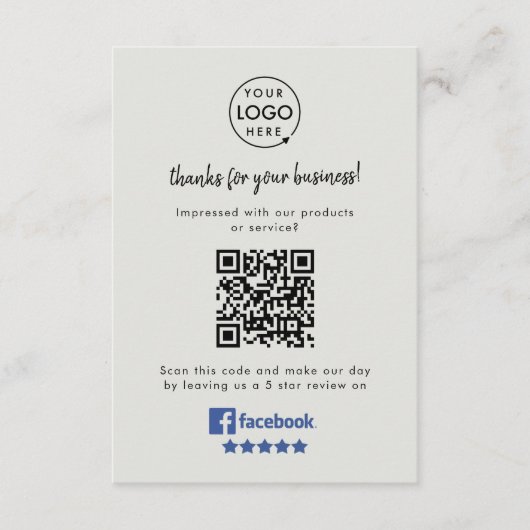 Facebook Review Link QR Code Grey Business Reviewe Informatiekaartje (Voorkant)