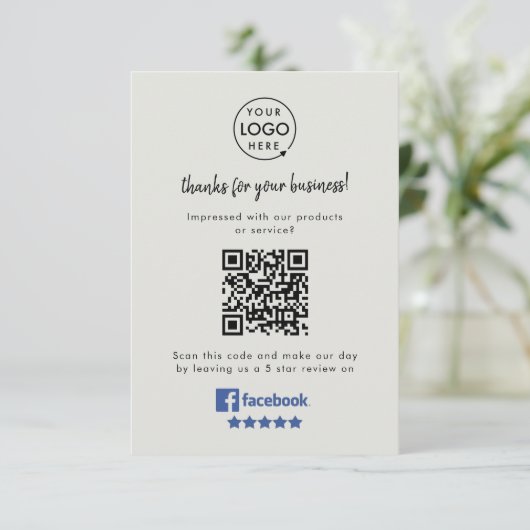 Facebook Review Link QR Code Grey Business Reviewe Informatiekaartje (Staand voorkant)