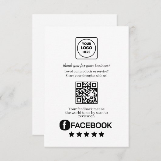 Facebook Review QR | Business Feedback Link Informatiekaartje (Voorkant / Achterkant)