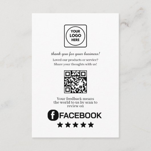 Facebook Review QR | Business Feedback Link Informatiekaartje (Voorkant)