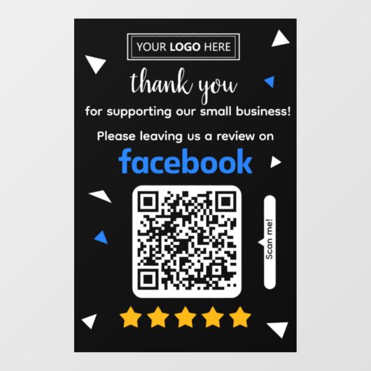 Facebook Review Verzoekkaart met Logo en QR-code Raamsticker (Vel)