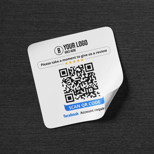 Facebook Reviewen QR Code Rate My Business 5 Star Vierkante Sticker