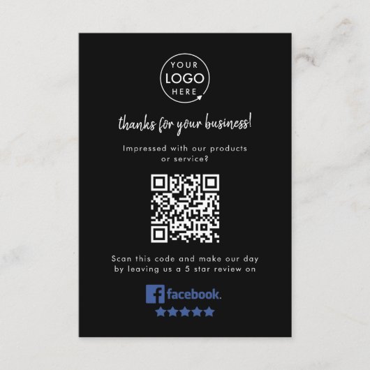Facebook-Reviewen | Zwarte QR-link voor business r Informatiekaartje (Voorkant)