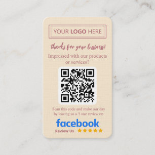 Facebook Reviewkaart met Logo & QR Code Roze Goud Visitekaartje