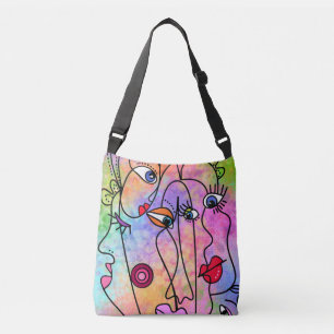 Faces Moods Crossbody Bag Modern Style Painting Tas