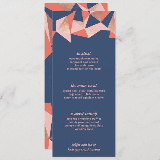 Facet Geode Modern Geometrisch Bruiloft Menu (Voorkant / Achterkant)