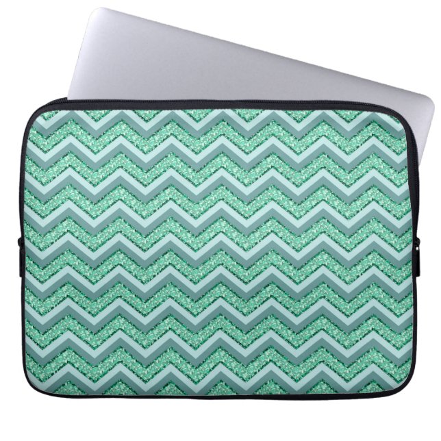 Facetvormig patroon van smaragdgroene chevron laptop sleeve (Voorkant)