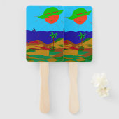 Fächer mit Sonne, Strand und Palme. Handwaaier (Voorkant en achterkant)