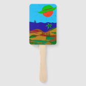 Fächer mit Sonne, Strand und Palme. Handwaaier (Achterkant)