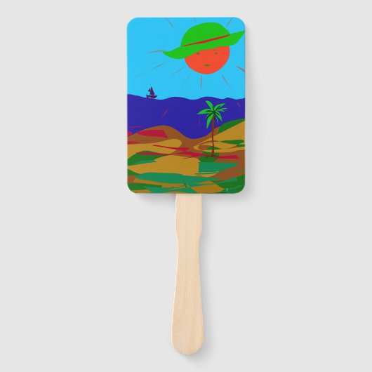 Fächer mit Sonne, Strand und Palme. Handwaaier (Voorkant)