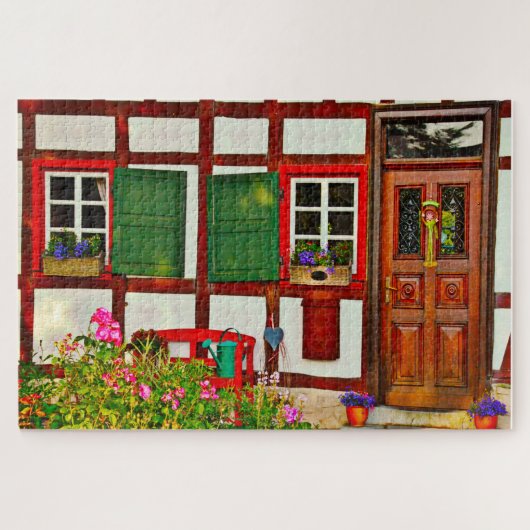 Fachwerkhaus House Duitsland. Jigzaag Puzzle Legpuzzel (Horizontaal)