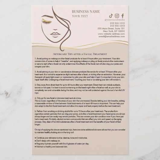 FACIAL TREATMENTS Aftercare flyer (Voorkant)