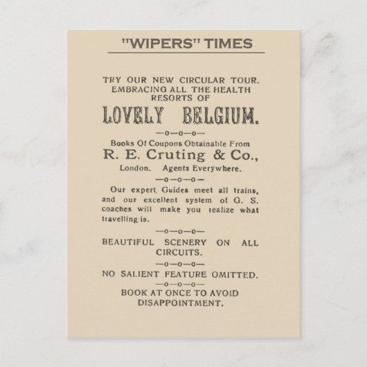 Facsimile Extract van de Wipers Times 1916 Briefkaart (Voorkant)