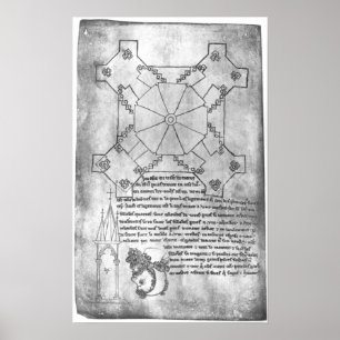 Facsimile kopie van een plan van de toren poster