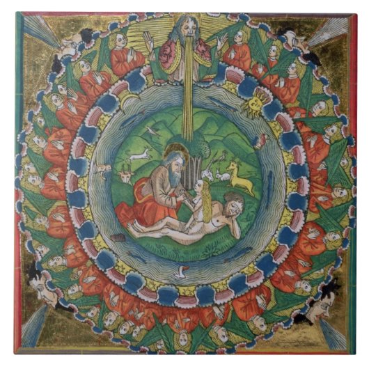 Facsimile kopie van Genesis 2:22 God creëerde Eve, Tegeltje (Voorkant)