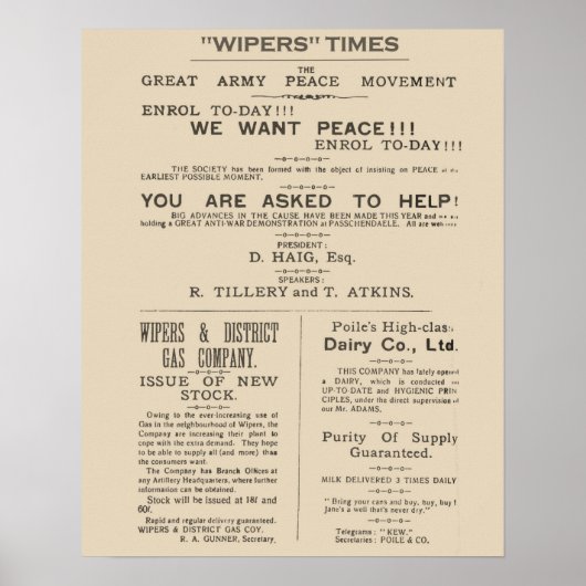 Facsimile Pages uit de Wipers Times 1917 Poster (Voorkant)