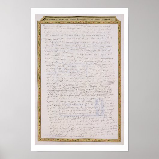 Facsimile van een brief van Elizabeth I aan Franco Poster (Voorkant)