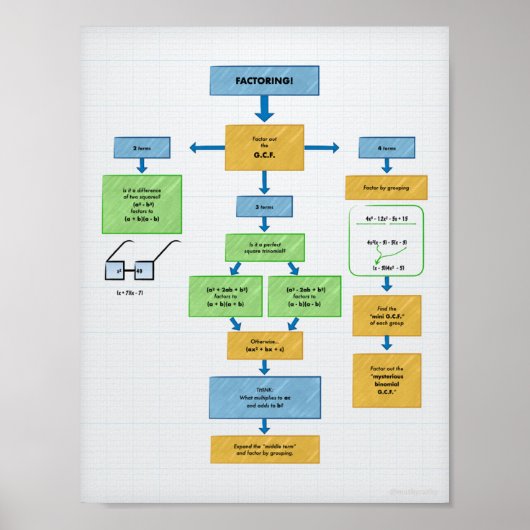 Factoring Flow Chart for Algebra  Poster (Voorkant)