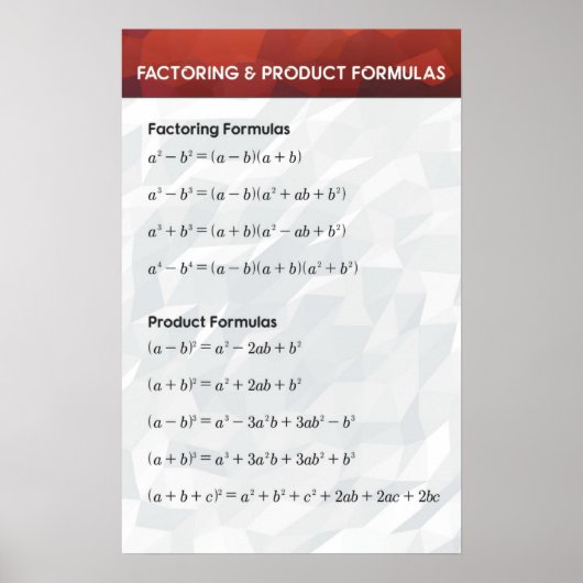 Factoring & Product Polynomials - Wiskunde Poster (Voorkant)