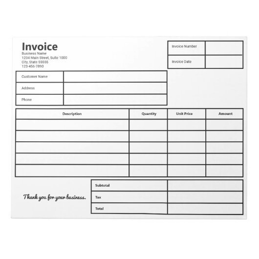 Factuur in zwart-wit Simple Business-Sjabloon Notitieblok (Voorkant)