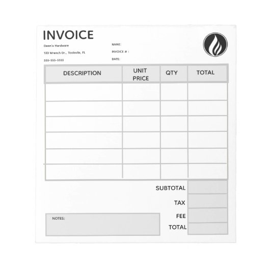 Factuur met bewerkbaar logo notitieblok (Voorkant)