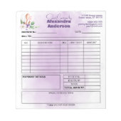 Factuur Pastry Chef Paarse Bloemen Waterverf Notitieblok (Voorkant)