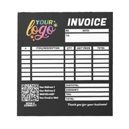 Factuur QR Code Logo Modern Zwart Wit Regenboog Notitieblok (Voorkant)