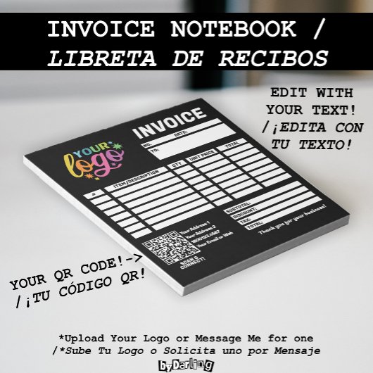 Factuur QR-code Logo Modern Zwart Wit Regenboog Notitieblok