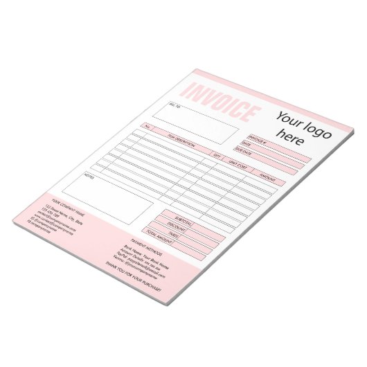 Factuurformulier Bedrijfstabel Voeg Logo-blocnote Notitieblok (Schuin)
