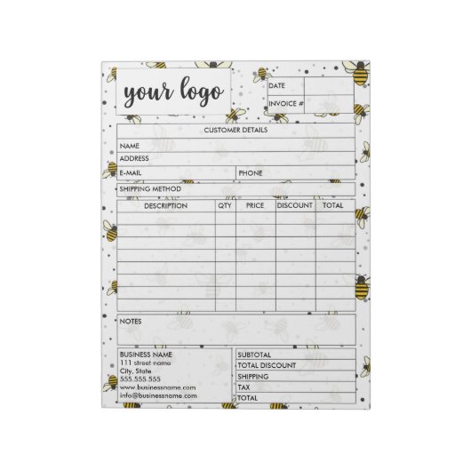 Factuurformulier voor zakelijke verkoop, Logo toev Notitieblok (Linkerzijde)