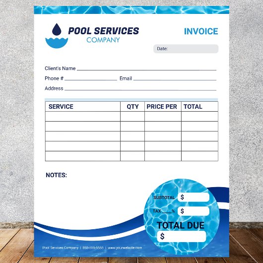 Factuurformulier voor zwembaddiensten notitieblok