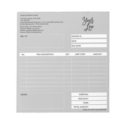 Factuurformulier Zakelijke offerte logo toevoegen Notitieblok (Voorkant)