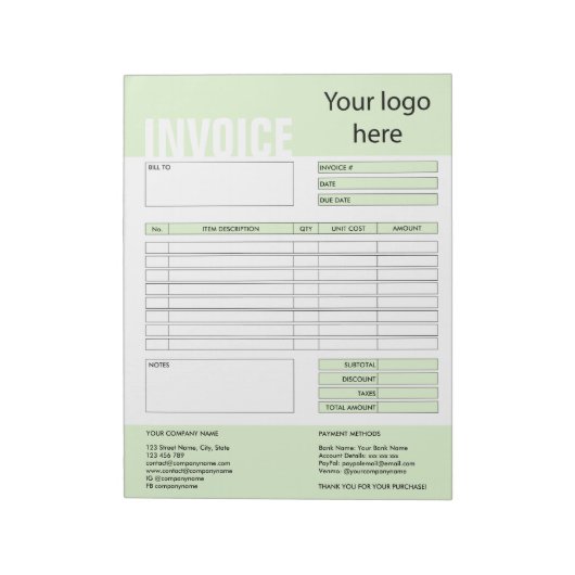 Factuurformulier Zakelijke Offerte Logo toevoegen  Notitieblok (Linkerzijde)