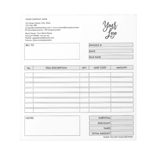 Factuurformulier Zakelijke offerte logo toevoegen  Notitieblok (Voorkant)