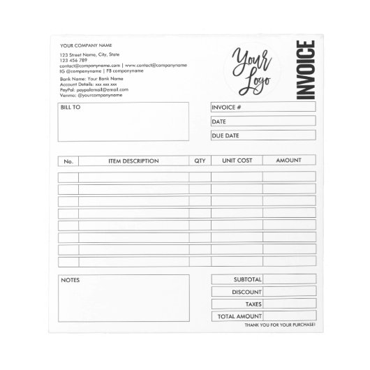 Factuurformulier Zakelijke Offerte Logo toevoegen Notitieblok (Voorkant)