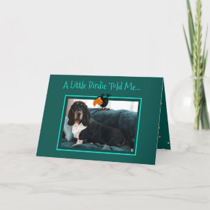 Factuurkaart met Basset Hound en Birdie Feestdagen Kaart