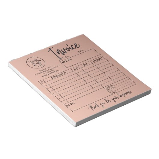 Factuurverkoop ontvangen Business Logo Blush Pink Notitieblok (Schuin)