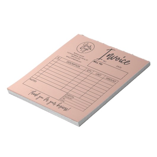 Factuurverkoop ontvangen Business Logo Blush Pink Notitieblok (Linkerzijde)
