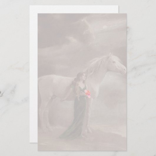 Fade Lite Afbeelding Nostalgic Antiek Lady & Horse Briefpapier (Voorkant / Achterkant)