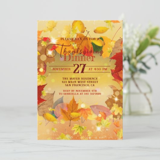 Faded Autumn Leaves Border Thanksgiving Diner Kaart (Staand voorkant)