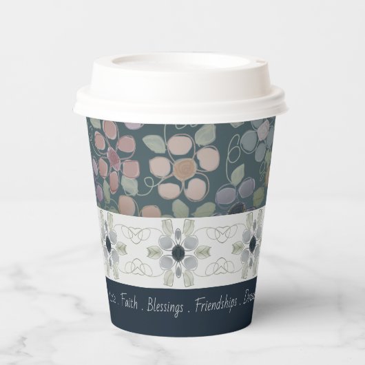 Faded Blauwe Floral Papieren Bekers (Voorkant)