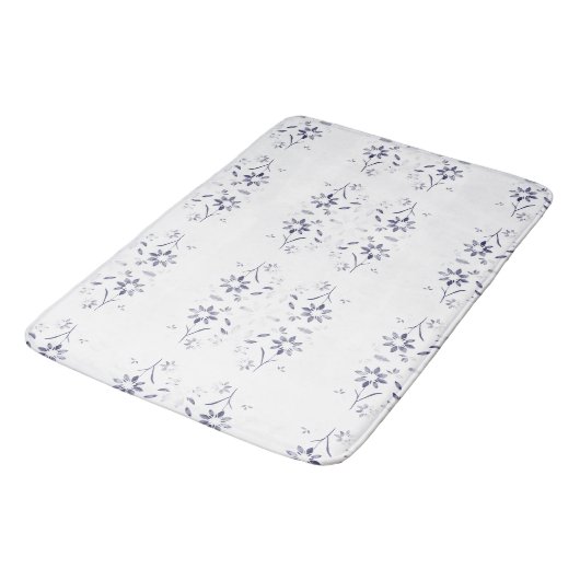 Faded Blue and White Floral Pattern Badmat (Gekanteld)