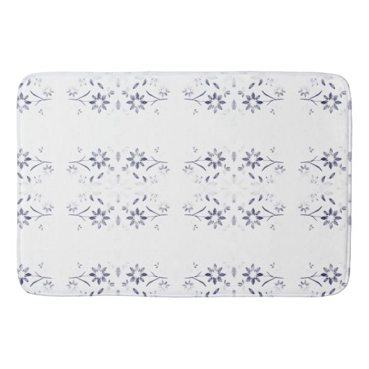 Faded Blue and White Floral Pattern Badmat (Voorkant)