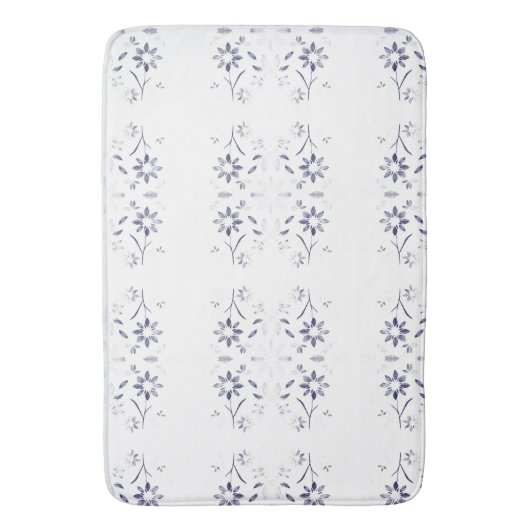 Faded Blue and White Floral Pattern Badmat (Voorkant Verticaal)