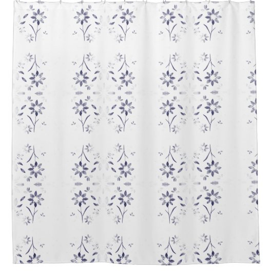 Faded Blue and White Floral Pattern Douchegordijn (Voorkant)