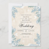 Faded Blue Botanical Romance Wedding Kaart (Voorkant)