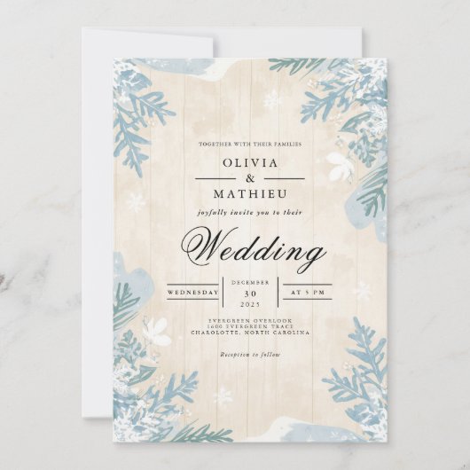 Faded Blue Botanical Romance Wedding Kaart (Voorkant)