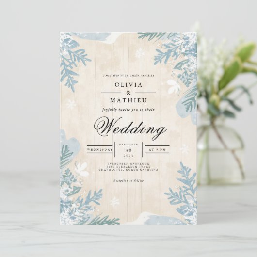 Faded Blue Botanical Romance Wedding Kaart (Staand voorkant)